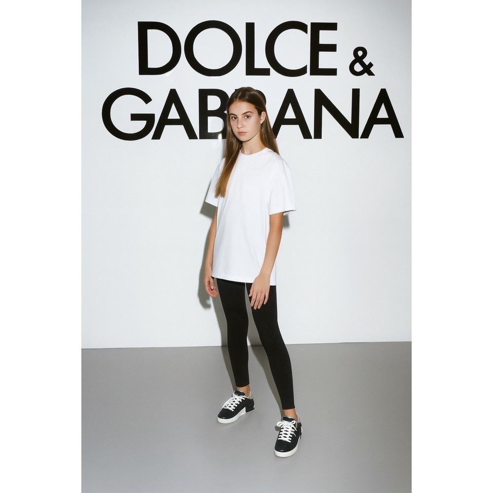 Dolce & Gabbana Sneakers Leather Logo Silver Accents Designer Shoes 35 COA